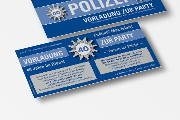 Einladungskarte lustig Geburtstag Vorladung Polizei DIN Lang 2-seitig