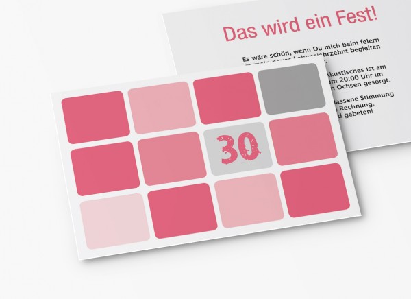 Einladungskarten 30. Geburtstag Runde Quadrate rosa