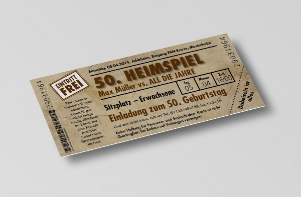 Einladung Einladungskarte lustig Geburtstag Heimspiel Ticket