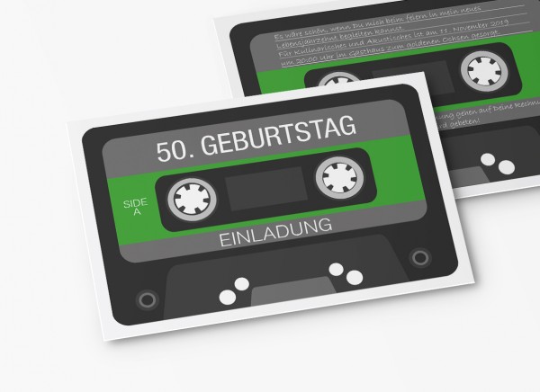 Einladungskarten 50. Geburtstag Retro Kassette