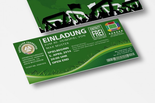 Einladung Einladungskarte lustig Geburtstag Fußball-Stadionticket grün