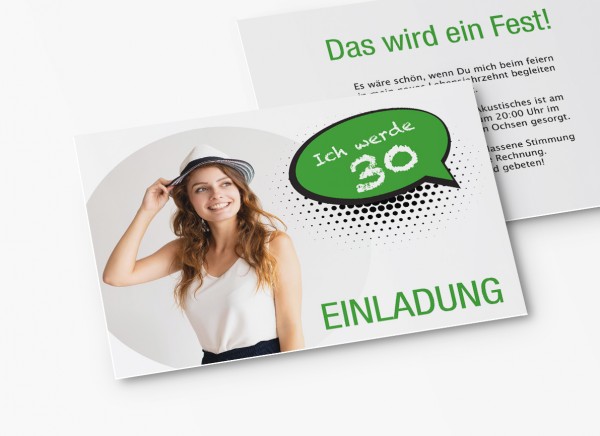 Einladungskarten 30. Geburtstag Sprechblase grün