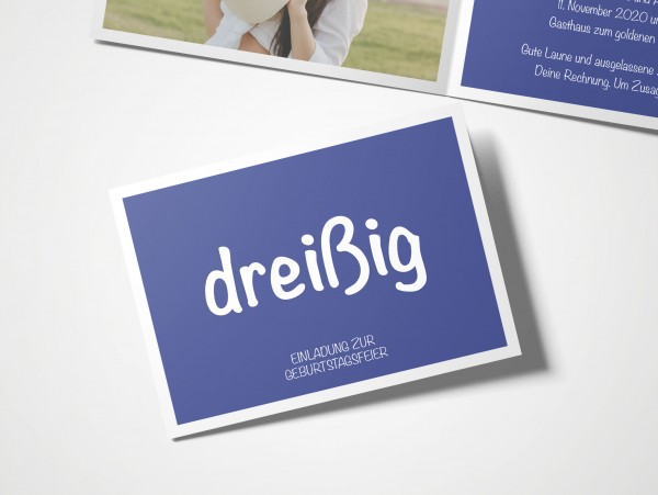 Einladungskarten 30. Geburtstag Quadrat blau