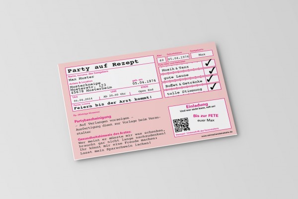 Einladung Einladungskarte lustig Geburtstag Rosa Rezept