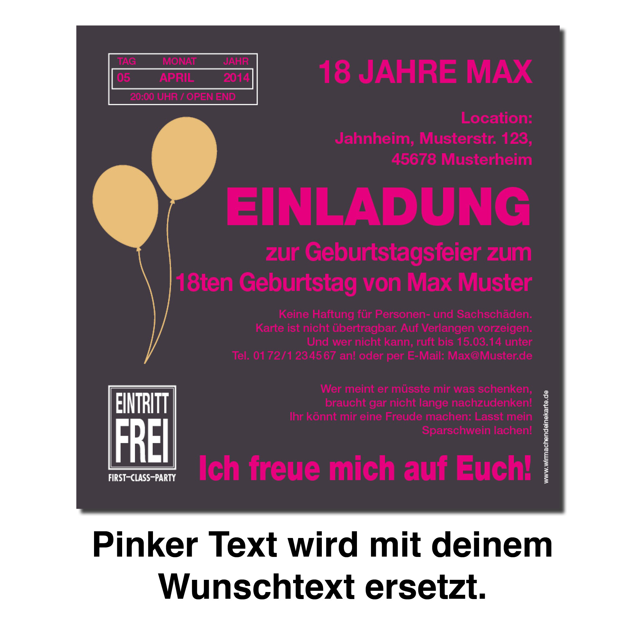 Einladung Einladungskarte 18 Geburtstag Balloon Party Einladung 18 Geburtstag Geburtstag Wirmachendeinekarte