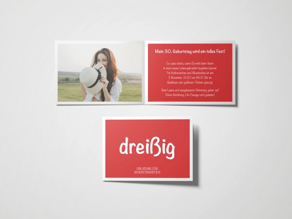 Einladungskarten 30. Geburtstag Quadrat rot