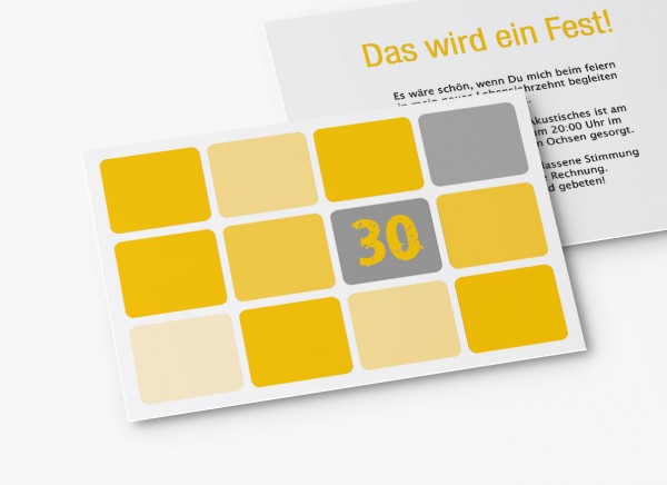 Einladungskarten 30. Geburtstag Runde Quadrate gelb