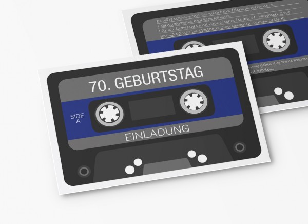 Einladungskarten 70. Geburtstag Retro Kassette