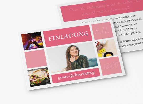 Einladungskarten 30. Geburtstag Kacheln rosa