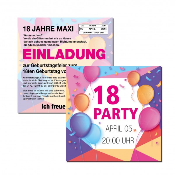 Einladung Einladungskarte 18. Geburtstag Balloon Einladung 18