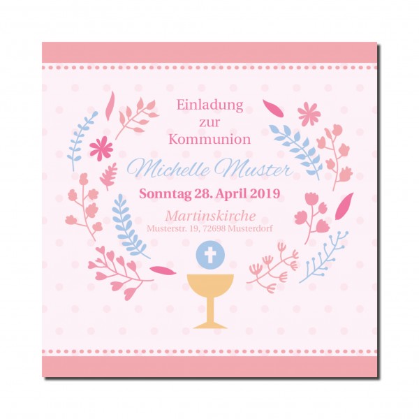 Einladung Einladungskarte Kommunion Rosa