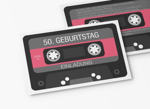 Einladungskarten 50. Geburtstag Retro Kassette