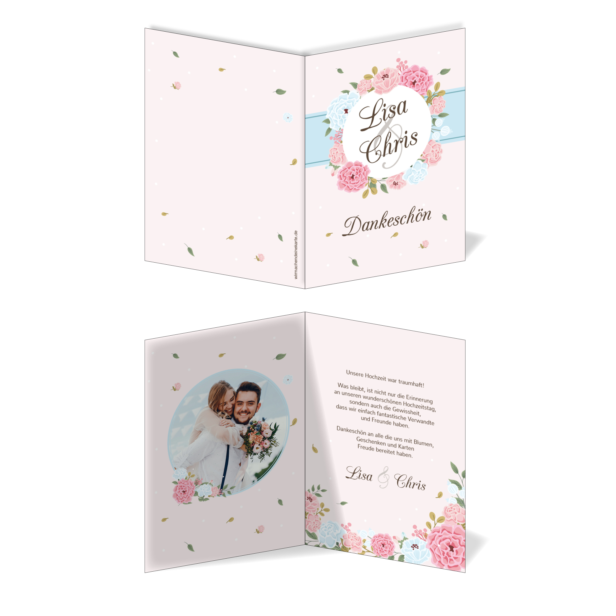 10x Hochzeits-Dankeskarten Mit Rosenmotiv – DIN A6, Inkl. Umschlägen, Für Danksagungen Nach Der Feier
