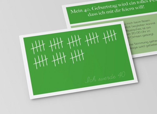 Einladungskarte zum 40. Geburtstag Strichliste in Grün