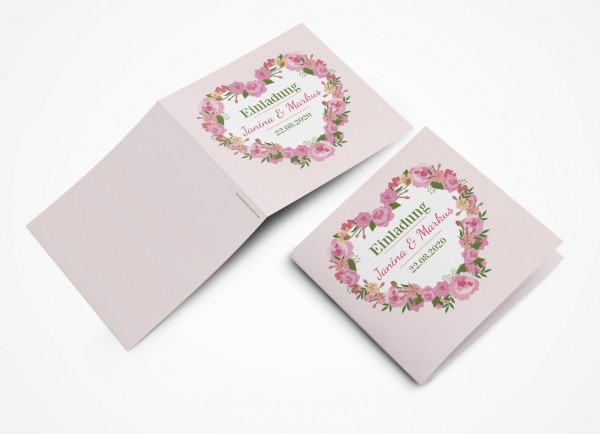 Einladungskarten Hochzeit Hochzeitskarten mit Druck - Blumenherz