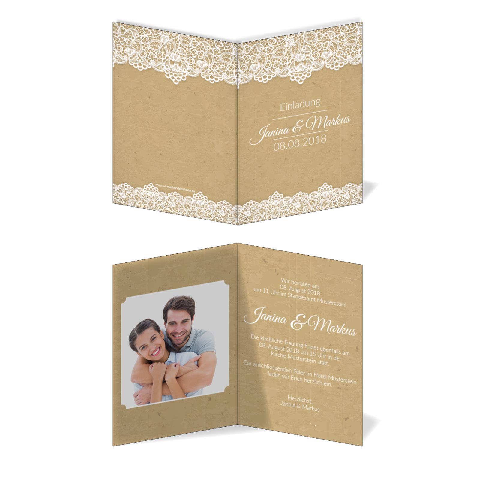 Einladungskarten Hochzeit Hochzeitskarten mit Druck - Retro Spitze