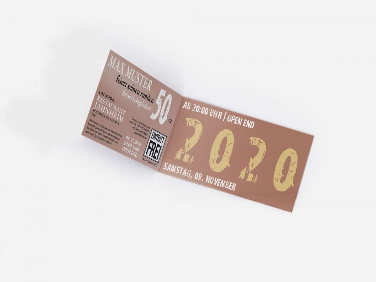 50. Geburtstag Einladungskarten „Zeitsprung“ Personalisierbar - 10 Stück, Lila-beige, DIN Lang, 300g Papier
