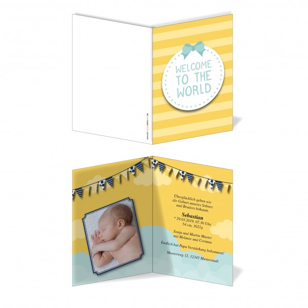 Geburtskarten Babykarten individuell - Junge Schleife
