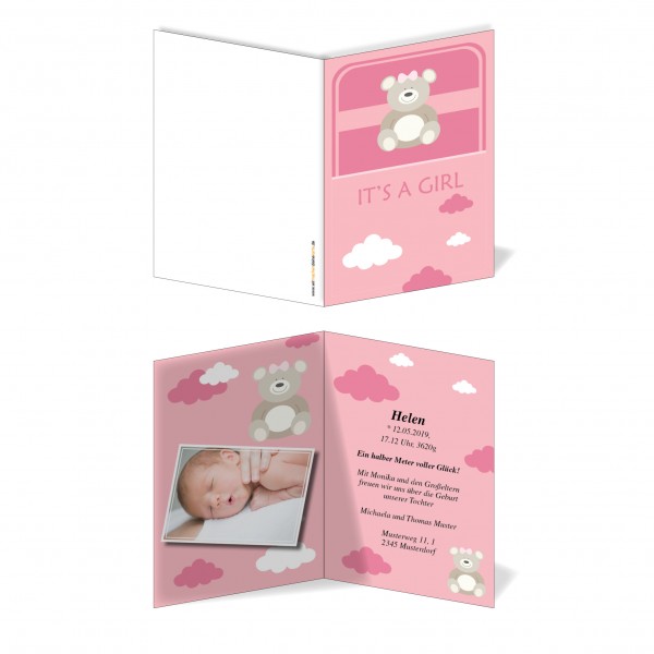 Geburtskarten Babykarten individuell - Mädchen Bärchen