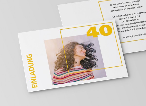 Einladungskarte zum 40. Geburtstag Quader Gitter Gelb