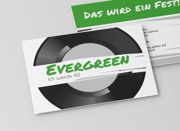 Einladungskarte zum 40. Geburtstag Schallplatte in Grün