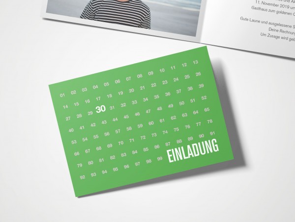 Einladungskarten 30. Geburtstag Zahlenreihe grün
