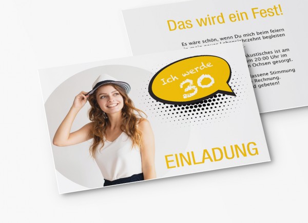 Einladungskarten 30. Geburtstag Sprechblase gelb