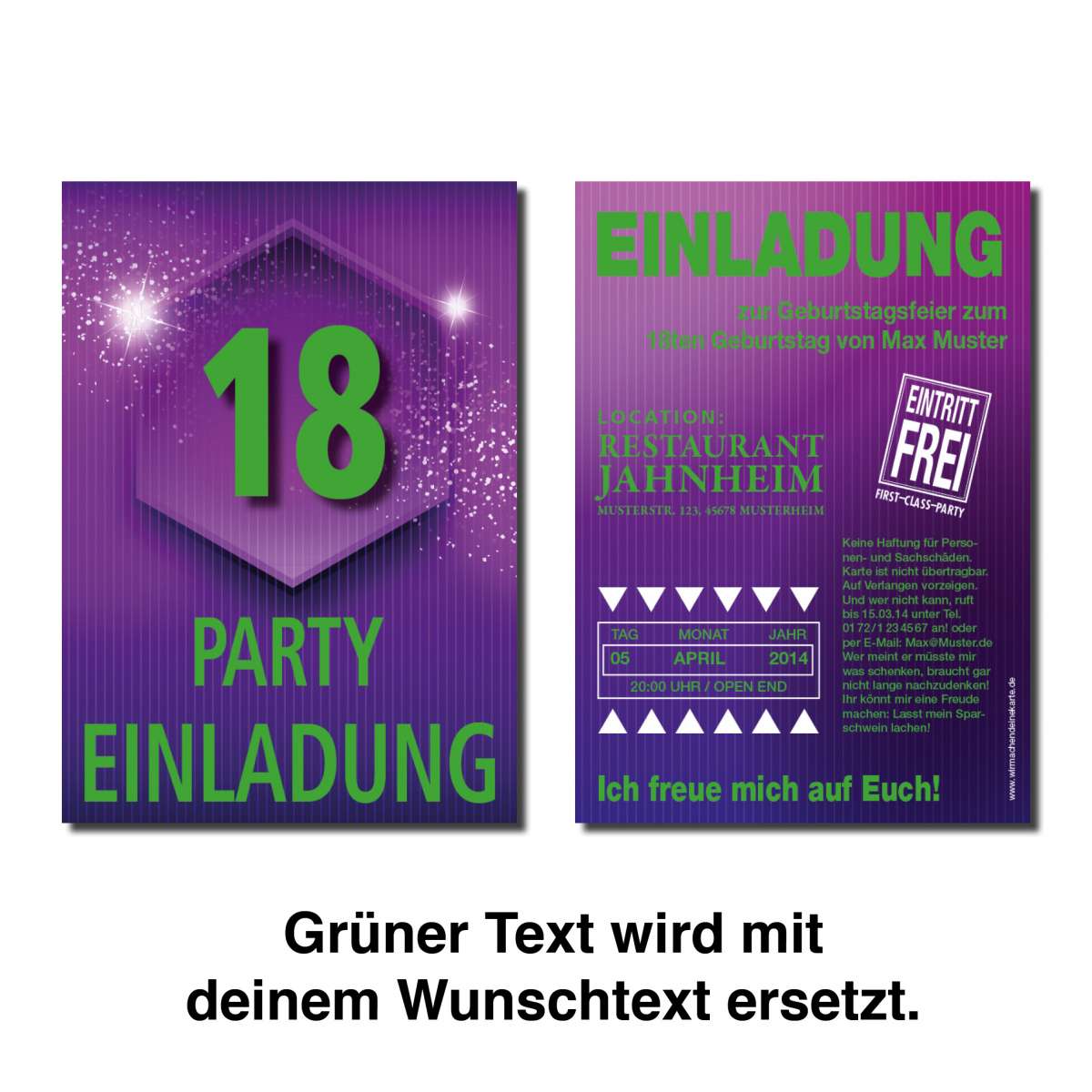 Einladung Einladungskarte 18. Geburtstag Glitter Einladung 18