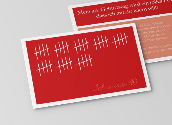 Einladungskarte zum 40. Geburtstag Strichliste in Rot