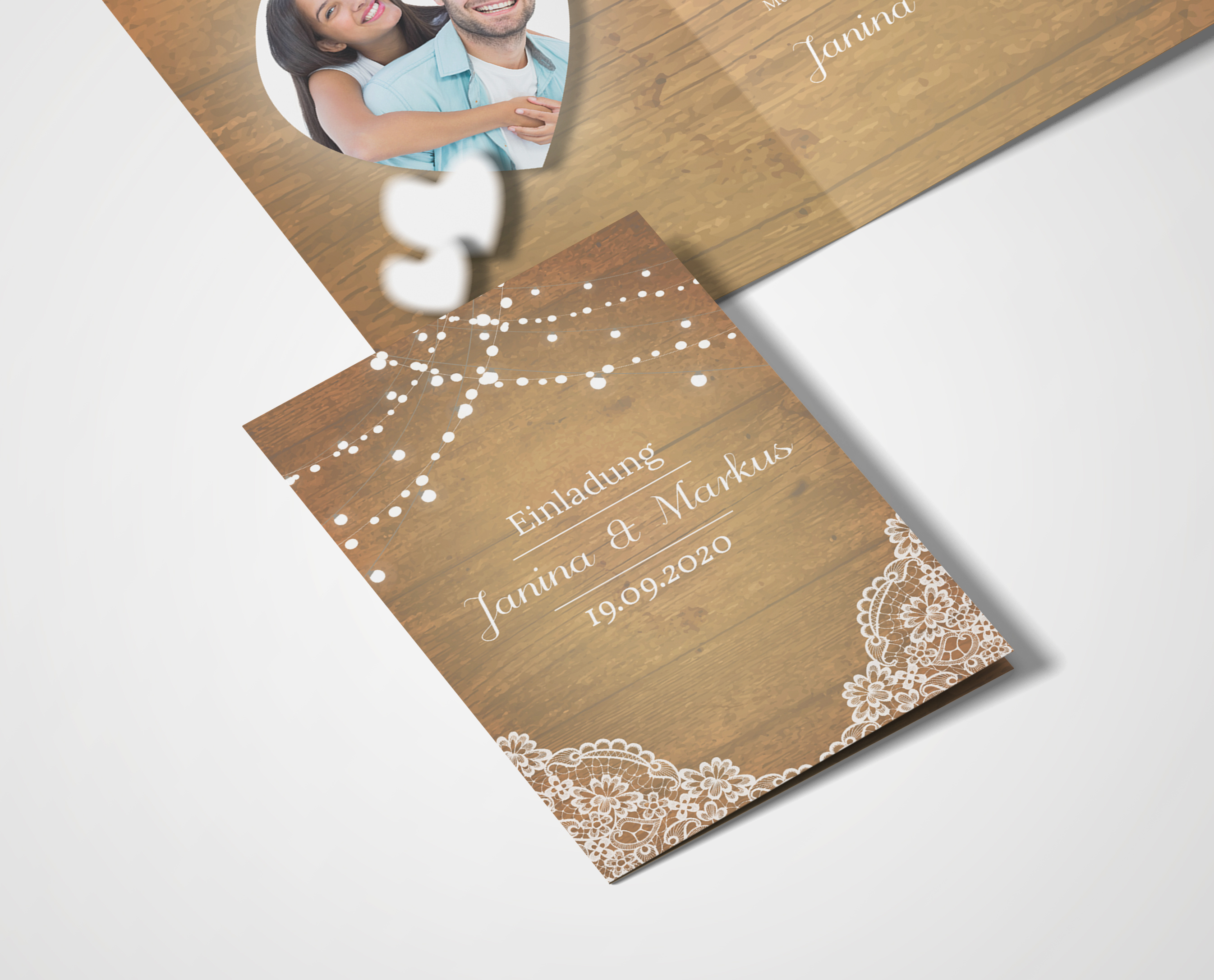 Einladungskarten Hochzeit Hochzeitskarten mit Druck - Vintage Holz