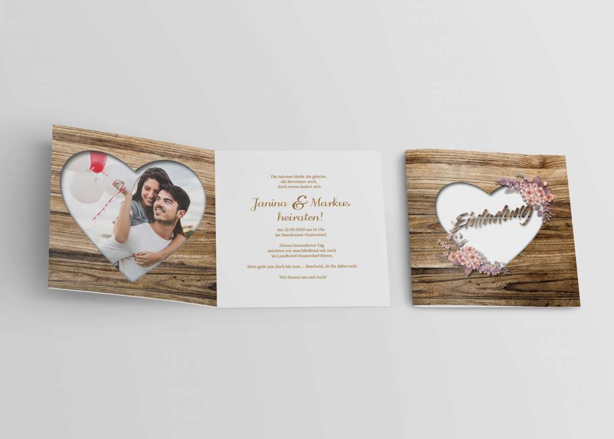 Rustikale Hochzeitskarten Mit Holz-Optik – Personalisierbar Mit Foto & Text, 15 Stück