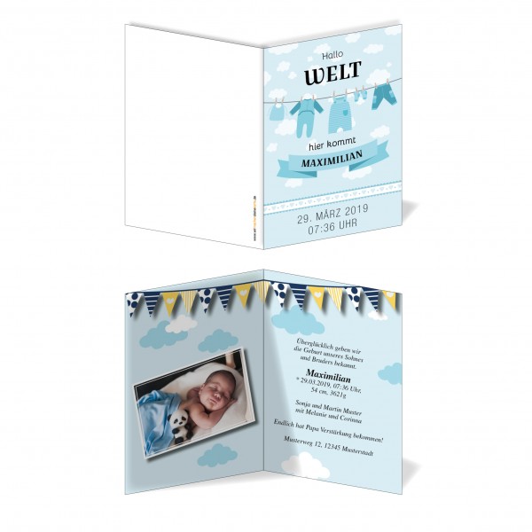 Geburtskarten Babykarten individuell - Junge Wäscheleine