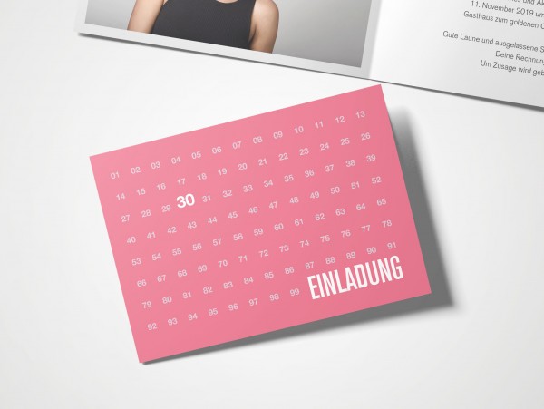 Einladungskarten 30. Geburtstag Zahlenreihe rosa