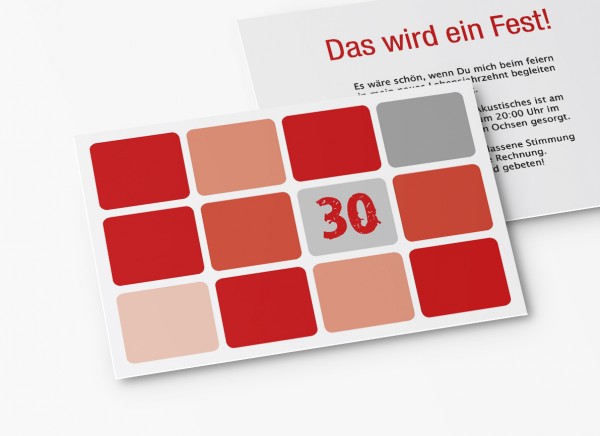 Einladungskarten 30. Geburtstag Runde Quadrate rot