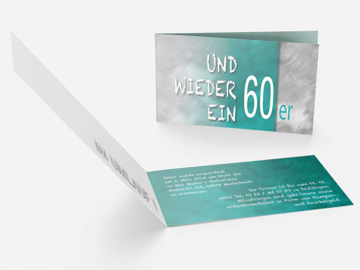 Geburtstagseinladungskarten Für Den 60er – 10er Set, Dunkelgrün-Silber, 210x98 Mm, Zeitsprung-Design
