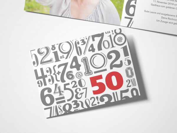 Einladungskarten 50. Geburtstag Zahlenwolke