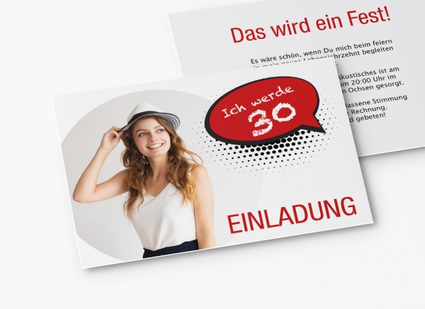 Einladungskarten 30. Geburtstag Sprechblase rot