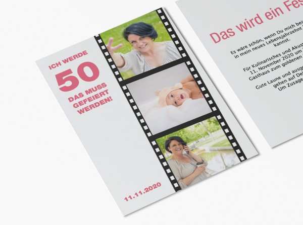 Einladungskarten 50. Geburtstag Filmstreifen