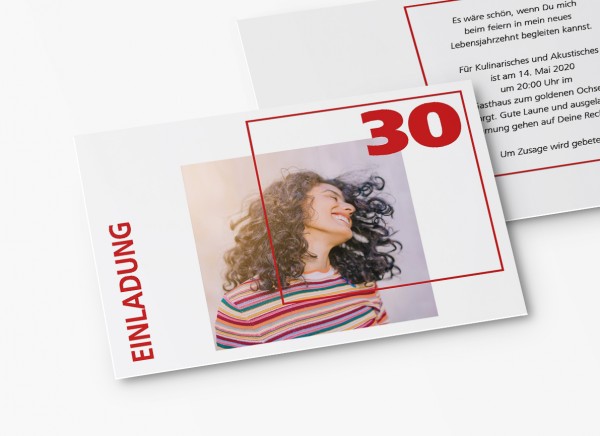 Einladungskarten 30. Geburtstag Quader Gitter rot