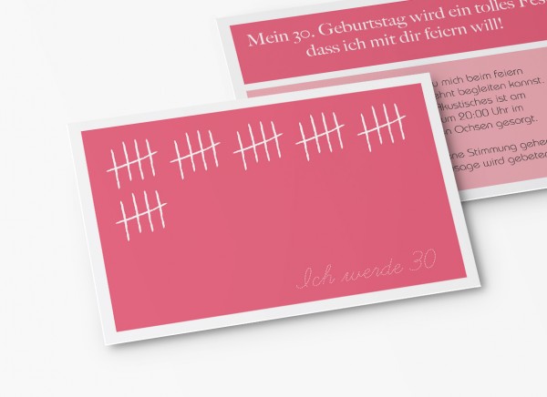 Einladungskarten 30. Geburtstag Strichliste rosa