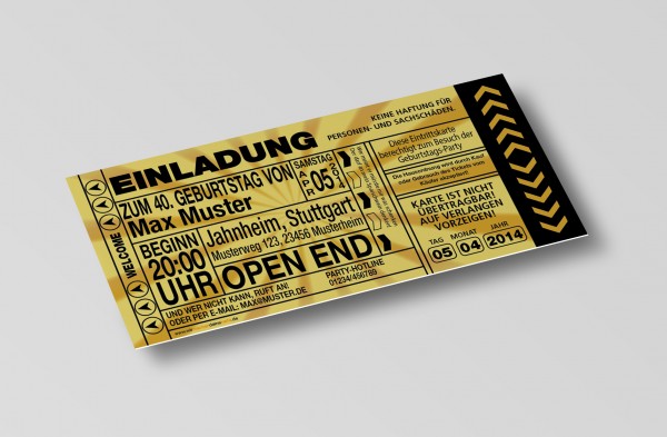 Einladung Einladungskarte lustig Geburtstag-Ticket Gold