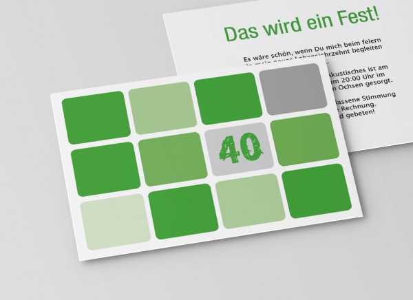 Einladungskarte zum 40. Geburtstag runde Quadrate in Grün