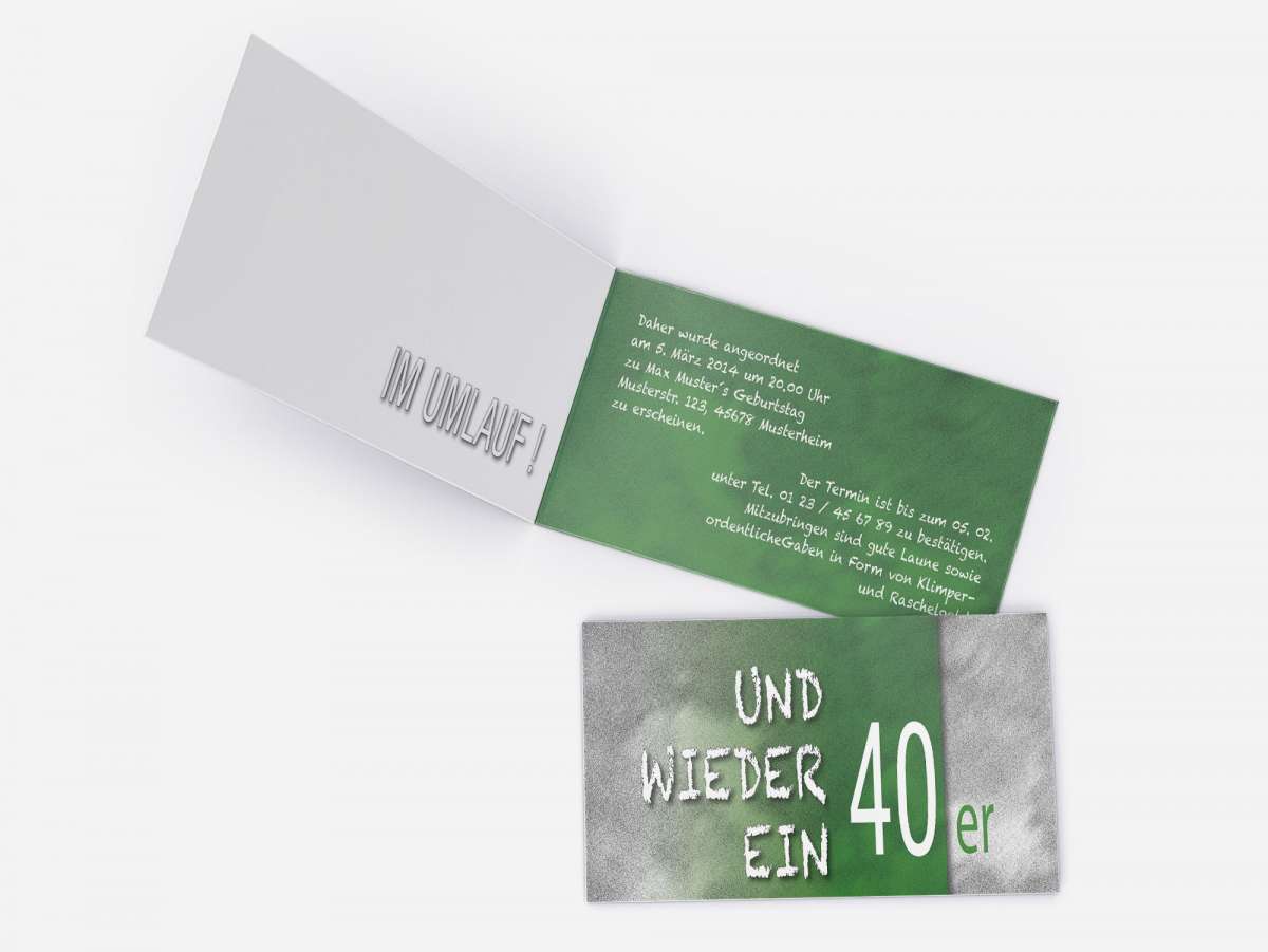 Runde Geburtstagseinladungskarten '40 Jahre' – Zeitsprung-Design In Grün-Gelb, 10 Stück, Personalisierbar Mit Eigenem Text