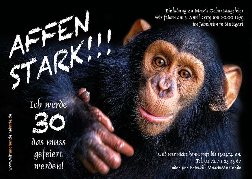 Einladung Einladungskarte lustig Geburtstag Schimpanse