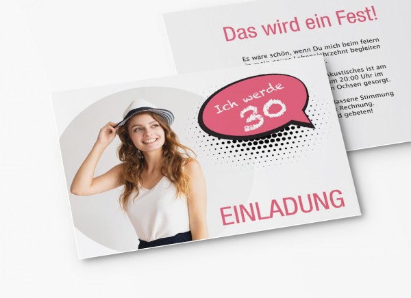 Einladungskarten 30. Geburtstag Sprechblase rosa