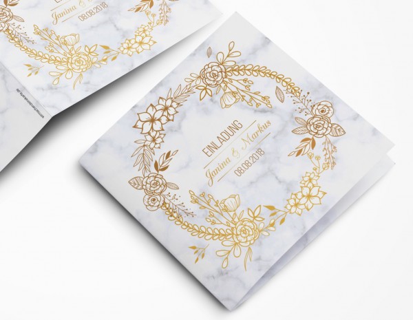 Einladungskarten Hochzeit Hochzeitskarten mit Druck - Marmor&Gold