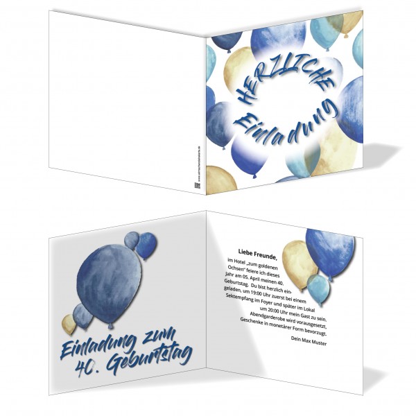 Einladung Einladungskarte Geburtstag Blue Balloon 1