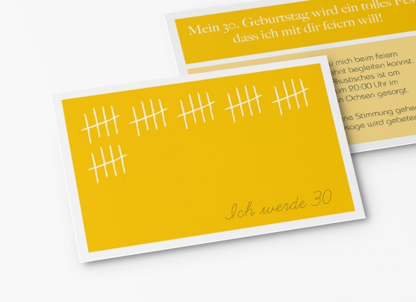 Einladungskarten 30. Geburtstag Strichliste gelb