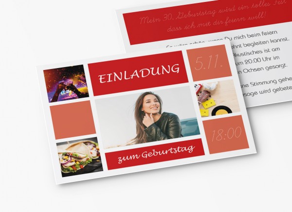 Einladungskarten 30. Geburtstag Kacheln rot