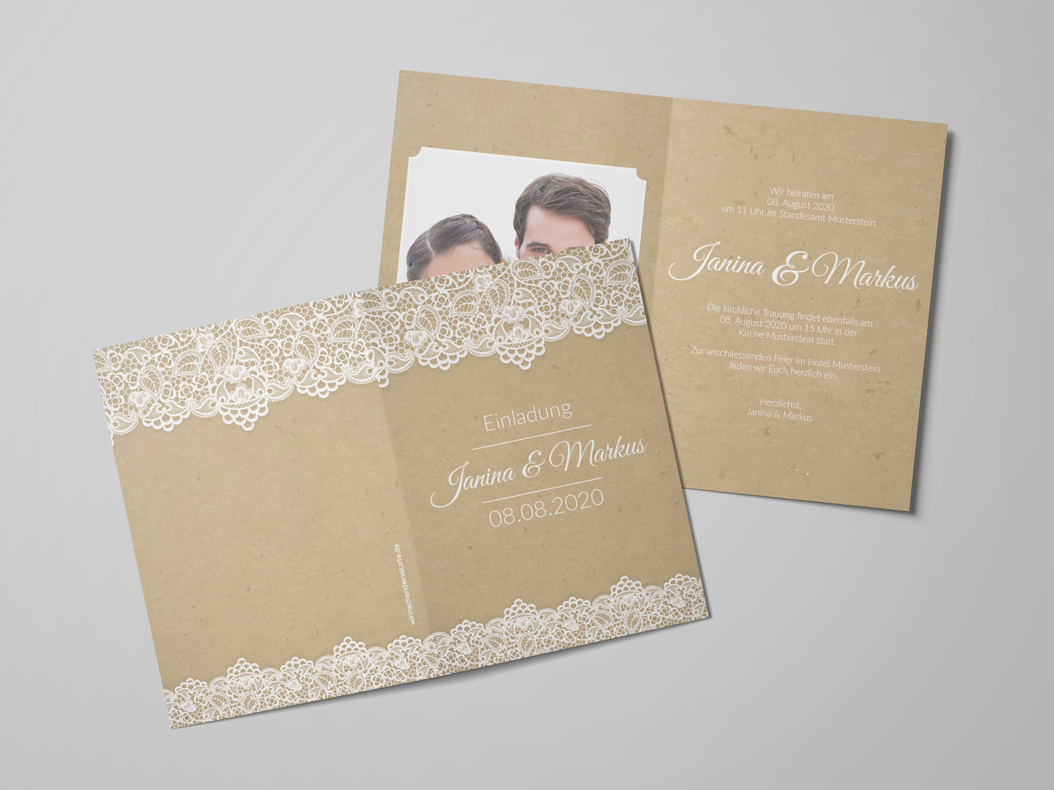 Einladungskarten Hochzeit Hochzeitskarten mit Druck - Retro Spitze